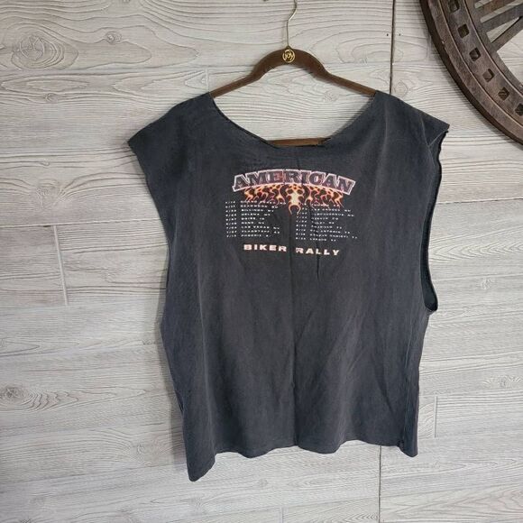 American Biker Rally Cut Off Tank Distressed Custom SZ XL? Womens Crop Muscle Sh - Picture 6 of 6